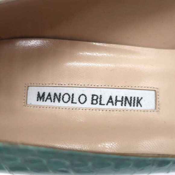 Manolo Blahnik BB 100 Snakeskin Pointed Toe Pumps Aqua - Picture 8 of 10